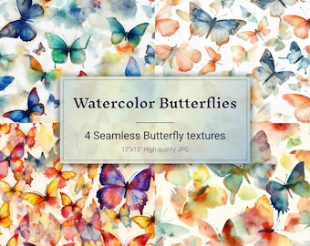 Colorful watercolor Butterfly patterns Bundle - 4 files - digital download