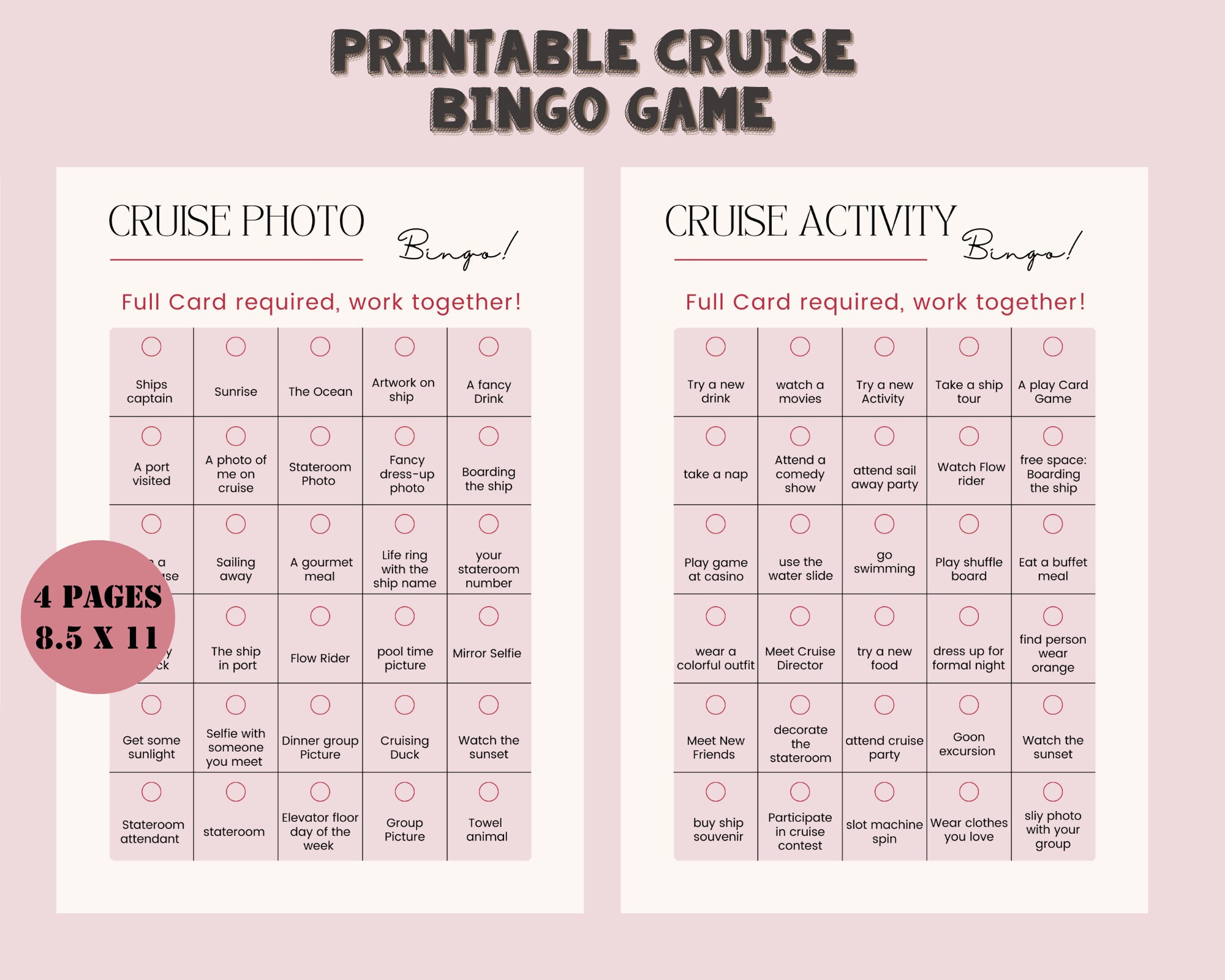Set of 5 Cruise Bingo Game for Kid,cruise Game Printable,cruise Booze ...