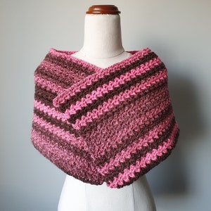 Handmade Crochet Scarflet in Pink & brown yarn with gold fleck