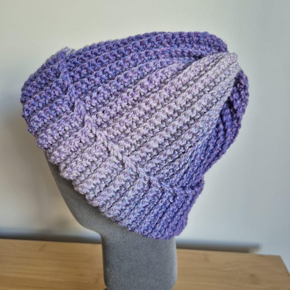 ハンドメイド かぎ針編みメリノウール帽子 ニット帽☆ワッフル編み☆ニット帽子☆手編み☆ホワイト\u0026グレー