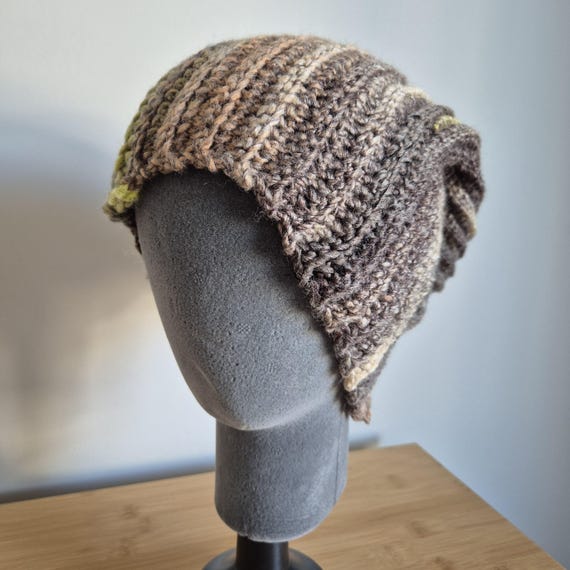 Handmade Slouchy Crochet Beanie - Green/brown - Adult Large  display picture 3