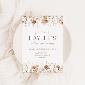 Fall Wildflower First Birthday, Wild and Onederful Invitation, Isn&#39;t She lovely, Autumn, Instant Customizable Digital Invitation Template