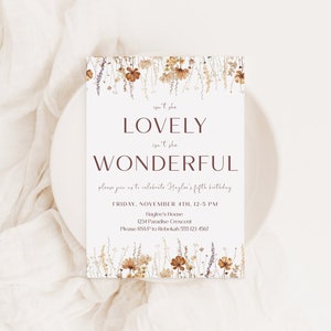Wildflower Girl&#39;s Birthday Invitation, Fall Birthday Theme,  Isn&#39;t She lovely, Instant Digital Invitation Template, Customizable Invite