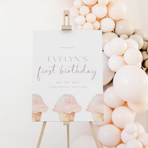 Sweet One Welcome Sign, Ice Cream First Birthday Sign, Editable Birthday Sign, Pastel Sweets, Custom Digital Template, Instant Download