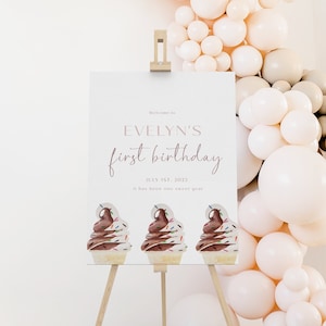 Ice Cream Birthday Welcome Sign, Sweet One Welcome Sign, Editable Birthday Sign, Pastel Sweets, Custom Digital Template, Instant Download
