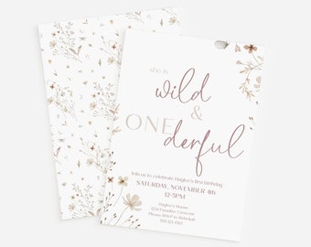 Wildflower First Birthday, Wild and Onderful Invitation, Flower Birthday, Digital Download Editable Invite Template