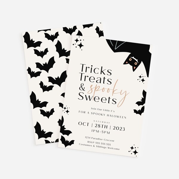 Printable Halloween Party Invitation, Editable Kids Halloween Birthday Invite, Spooky Cute Digital Template, Instant Download