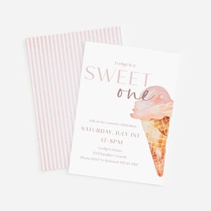 Sweet One Birthday Invite, Ice Cream First Birthday Decor, Kids Summer Birthday Theme, Editable Party Invitation, Instantly Customizable