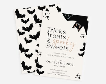 Printable Halloween Party Invitation, Editable Kids Halloween Birthday Invite, Spooky Cute Digital Template, Instant Download