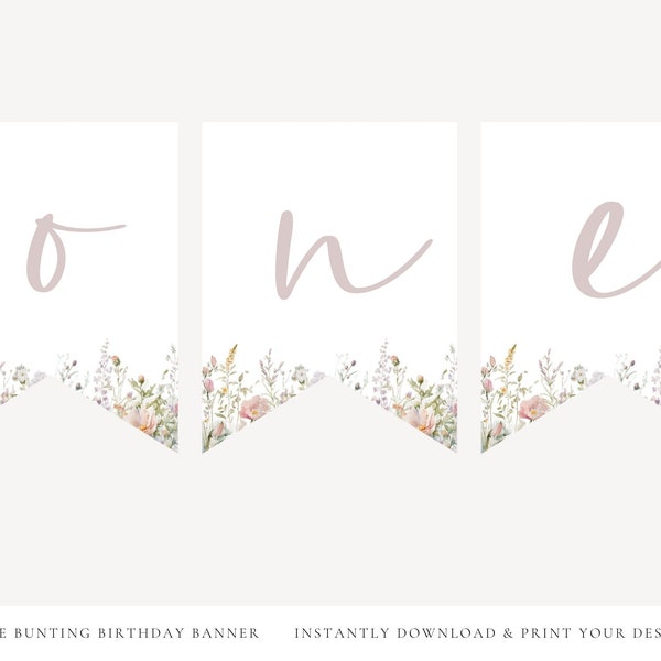 Wildflower First Birthday Banner, Smash Cake Banner, High Chair Banner, Wild One, ONE, Instant Digital Download, Instant Printable PDF