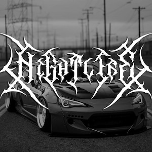 May include: A black car with a white stylised font graphic that says "NIGHTLIFE" on the windscreen.