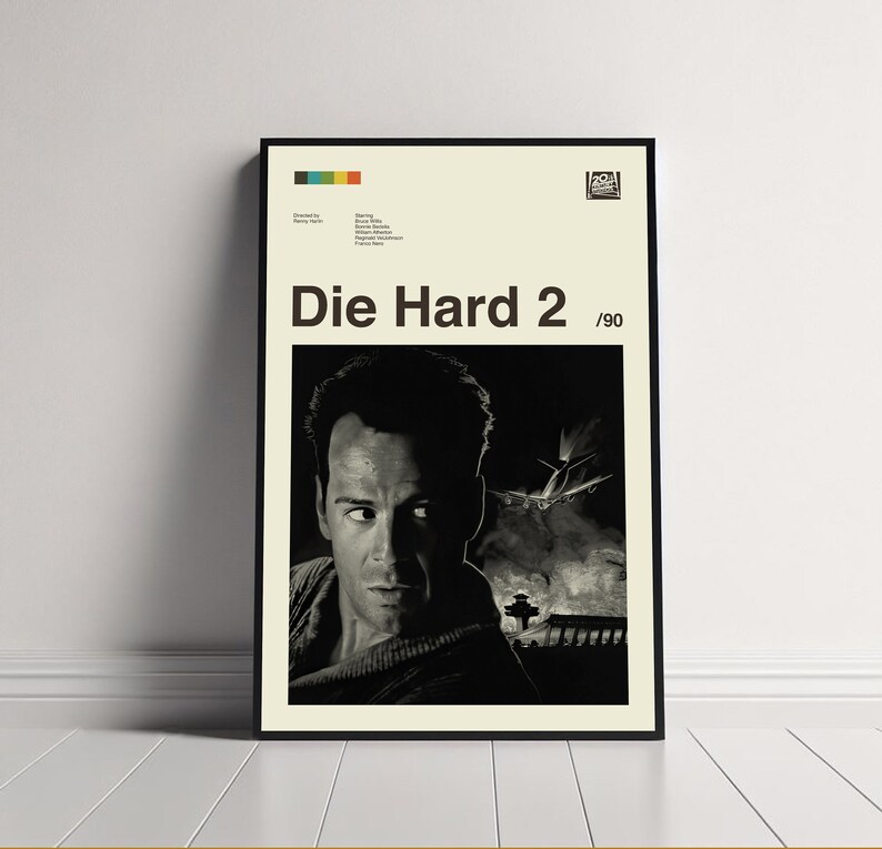 Die Hard 2 1990 Poster, Renny Harlin, Die Hard 2 Print, Minimalist Art, Vintage Poster, Midcentury Art, Movie Poster, Wall Decor image 1