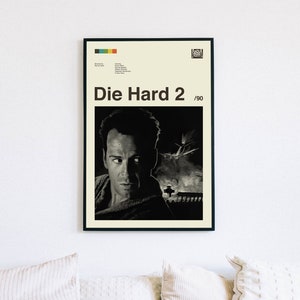 Die Hard 2 1990 Poster, Renny Harlin, Die Hard 2 Print, Minimalist Art, Vintage Poster, Midcentury Art, Movie Poster, Wall Decor image 2
