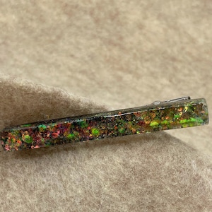 Dark iridescent glitter and gold iridescent glitter UV resin barrette