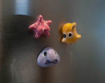 Cute Mini Fridge Magnets - Butt Starfish, Dumbo Jellyfish, and Blob Fish (set of 3)