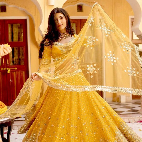 Premium Fully Embroidered Yellow Lehenga Choli & Dupatta Set , Partywear Suit ,Yellow Lehenga Choli , Bridesmaid Lehenga , Bridal Lehenga