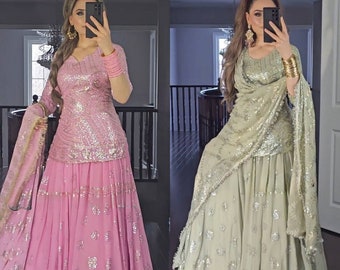 Mooie bruidskleding Lehenga kurta met dupatta set, Pakistaanse ontwerper Georgette 3-delige lehenga choli voor festival Klaar om jurken te dragen