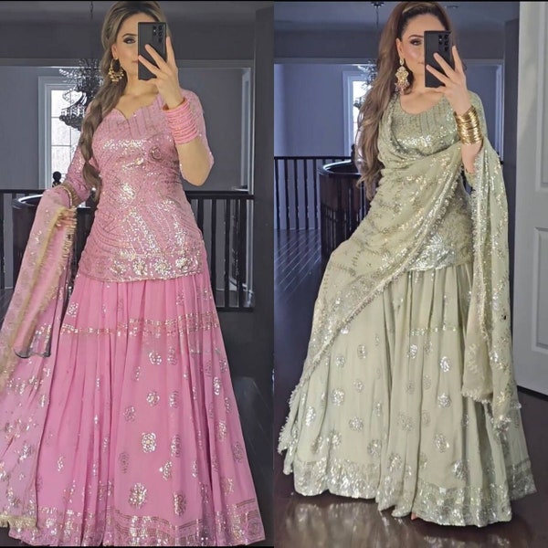 Belle tenue de mariage Lehenga kurta avec dupatta, designer pakistanaise Georgette 3 pièces lehenga choli pour le festival Prêt-à-porter Robes