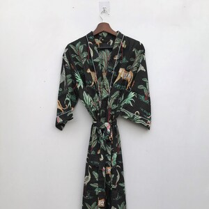 Jungle Print Cotton Kimono Robe Beach Wear Robe Woman Wear Kimono Bathrobe Gown Gift For Her
