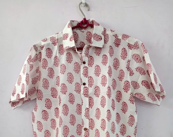 Cotton Printed Men's Shirt ,Indian Hand Block Print Shirt ,Summer Short Sleeves Shirt , Block Print Shirts