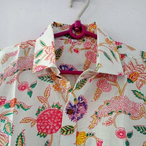 Indian Cotton Paradise Block Printed Shirts, Handmade Summer Short Sleeve Unisex Slim Fit Shirt, Casual Wear Shirt for Men,s Clothing,