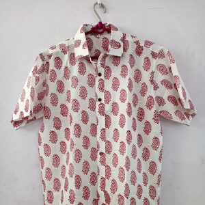 Cotton Printed Men&#39;s Shirt ,Indian Hand Block Print Shirt ,Summer Short Sleeves Shirt , Block Print Shirts