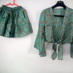 Top crope set silk sari shot and top night wear top set