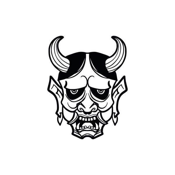 Hannya Mask Japanese Tattoo Traditional Asian Oriental Art Artwork Japan Demon Devil Evil Deco Design Logo SVG PNG Vector Clipart Cut File