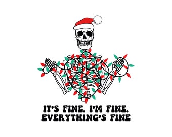 Funny Christmas Skeleton SVG, Santa Hat, Holiday Lights (Digital Files)
