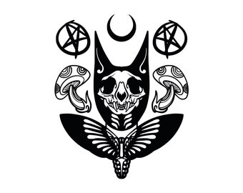 Halloween Cat Ghost SVG PNG, Black Cat Skull Moth Graphic (Digital Download)