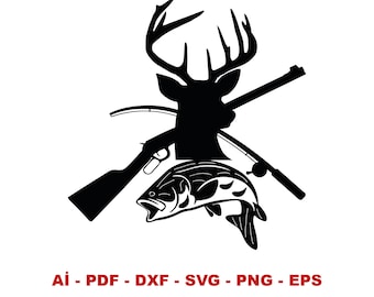 Hunting Deer & Fish SVG | Outdoor Hunter Cricut Silhouette (Digital Download)