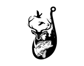 Deer and Fish Hunting SVG – Boho Hunter Dad Shirt Design (Digital Download)