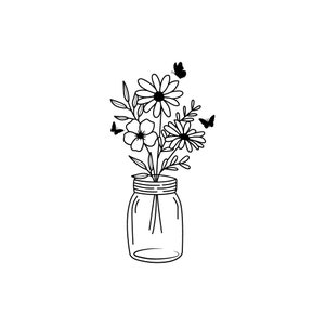 Blumenstrauß Einmachglas SVG PNG | Blumen Einmachglas SVG | Blumenstrauß | Bauernmarkt Blumen svg | Frische Blumen svg | Schnittblumen svg
