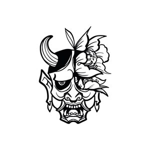 Hannya Mask Japanese Tattoo Traditional Asian Oriental Art Artwork Illustration Japan Demon Logo .SVG .PNG Clipart Vector Cricut Cut Cutting