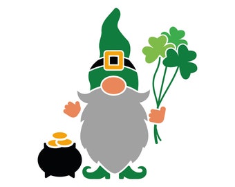 St Patrick's Day Gnome SVG, Four Leaf Clover, Pot of Gold (Digital Download)