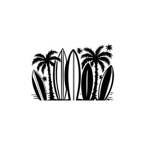 Surfboard with Beach Scene SVG, Beach Life SVG, Hawaiian Surf Clipart, Cricut Cut File, Tattoo Design