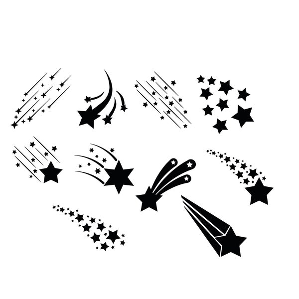 10 Shooting Star With Star Dust Bundle SVG Instant Download SVG, PNG, Jpg digital download