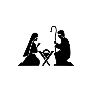 Escena de la Natividad SVG, pesebre navideño con el Niño Jesús, María, José, Estrella del Norte, Oh Holy Night Png, Noche de paz Svg
