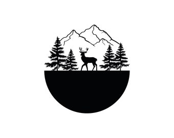 Christmas Deer Scene SVG, Reindeer Snowflake Silhouette (Digital Download)