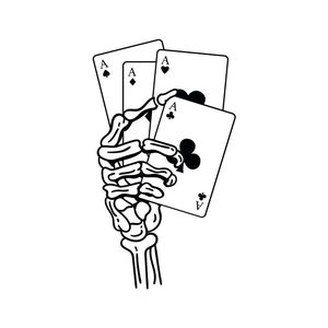Mano scheletrica con carte Svg / Clipart mano asso morto / File di taglio gioco d'azzardo / Stencil carte da gioco / Design maglietta giocatore / Poker Dxf / Png