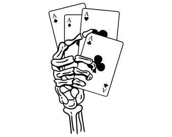Skeleton Hand Holding Aces SVG | Poker Clipart, T-shirt Design (Digital Download)