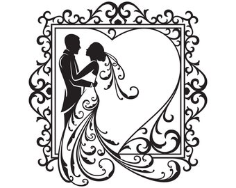 Wedding Couple SVG, Heart Frame, Instant Download (svg, png, eps, dxf, jpg)