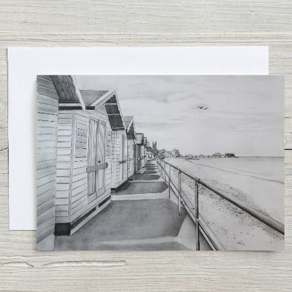 Cromer Beach Huts Greeting Card | Greeting Card | Art Card | Pencil Art | Cromer | Any Occassion Card