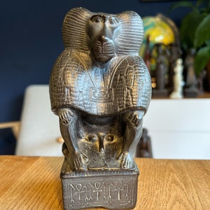 Moon God Thoth in Baboon Form: Handmade Monkey Sculpture from Egypt - 16cm high