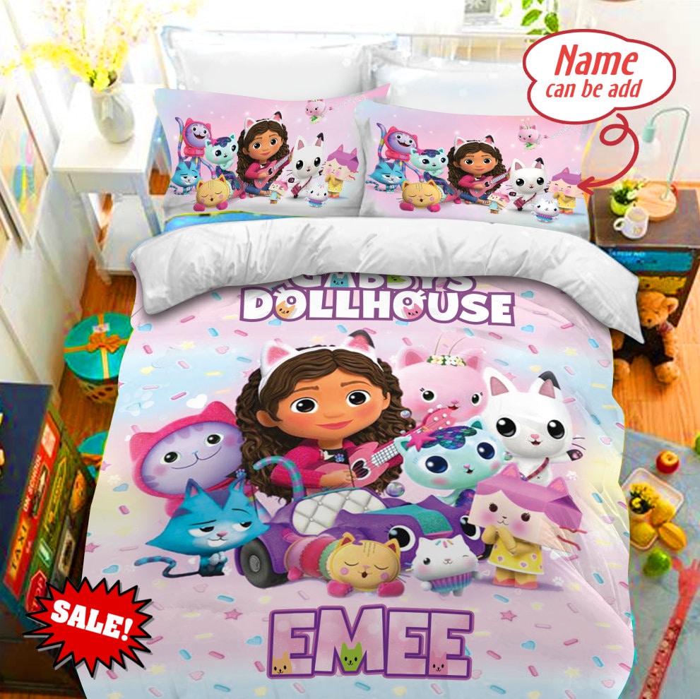 Gabby's Dollhouse Cats Personalized Bedding Set, Gabby's Dollhouse Bed Set sold by Gross Gwennie