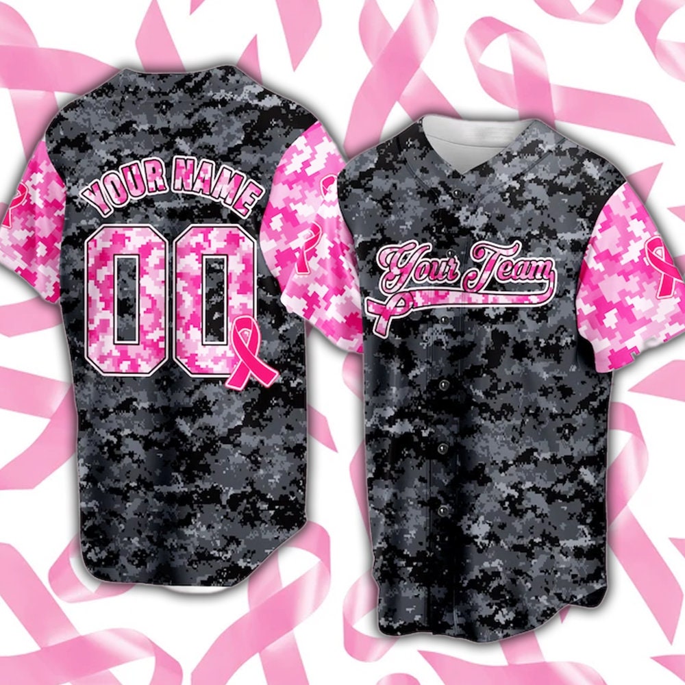 Custom Name Baseball Jersey for Breast Cancer Month Pink 