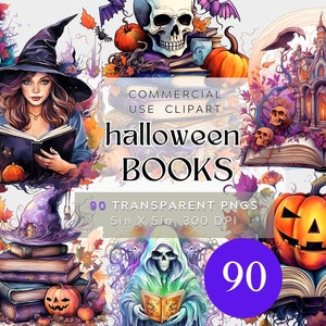 90 PNG Spooky Books, Halloween Library Clipart Bundle, Fantasy Cute and Scary books and libraries, Commercial Use, Digital Files, spell book