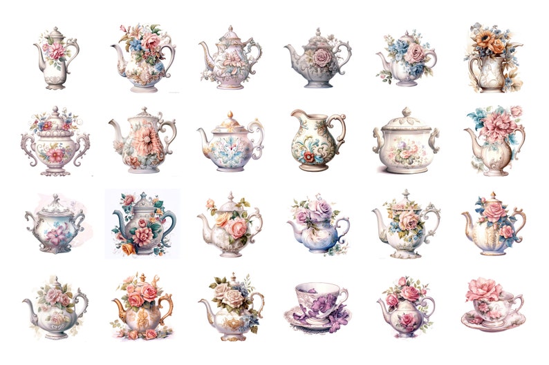 55 PNG Vintage Victorian Tea Time Teaset Tea Set Floral and Etsy