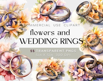 55 Wedding Ring Clipart Bundle,  Gold Wedding Band, Digital Paper Craft, Wedding Decoration, Wedding Invitation, commercial use, transparent