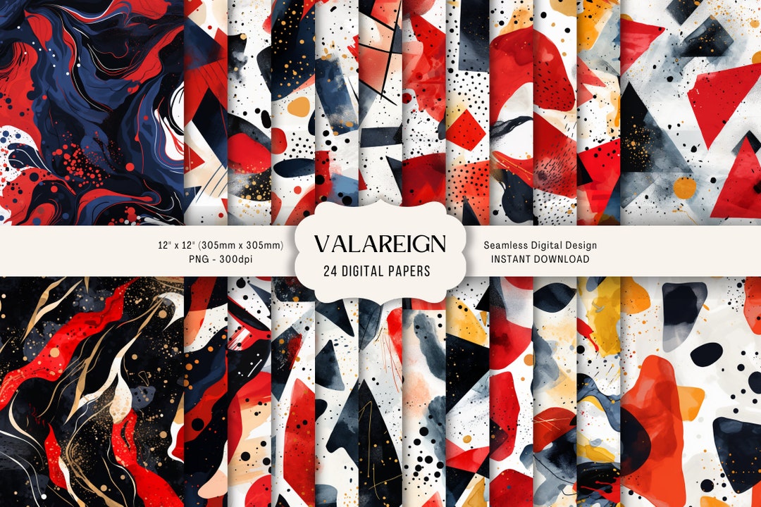 Masculine Seamless Pattern Paper, Red & Black, Watercolor Digital Junk ...
